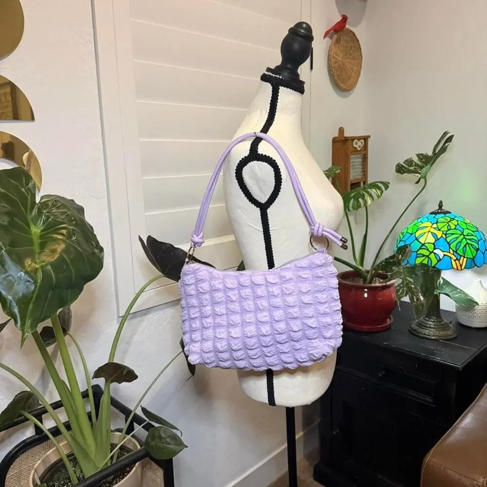 Y2K Lilac Purple Textured Shoulder Bag Knotted Strap Fairycore Purse